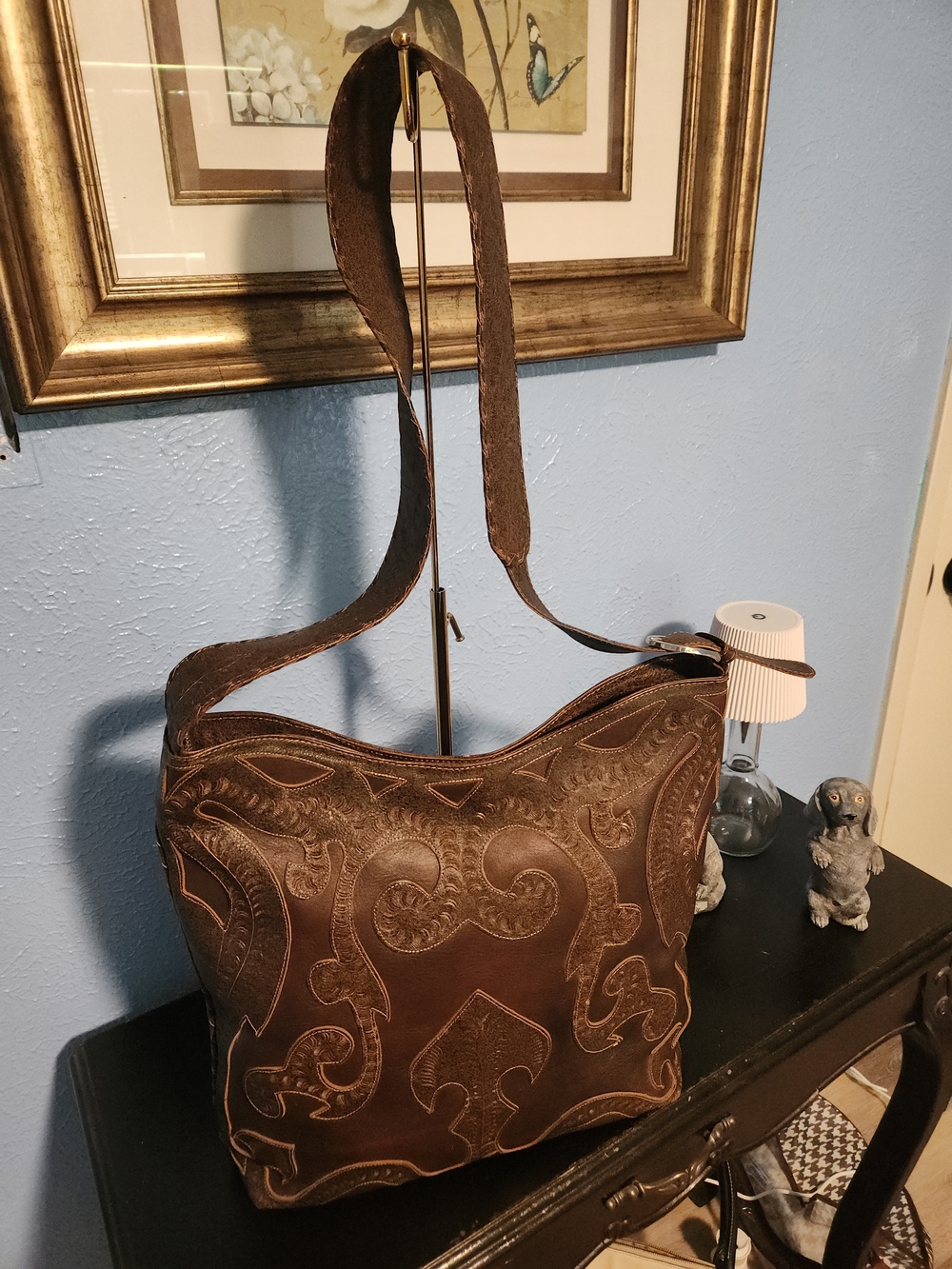 Women's Brown Tooled Leather Hobo Shoulder Bag